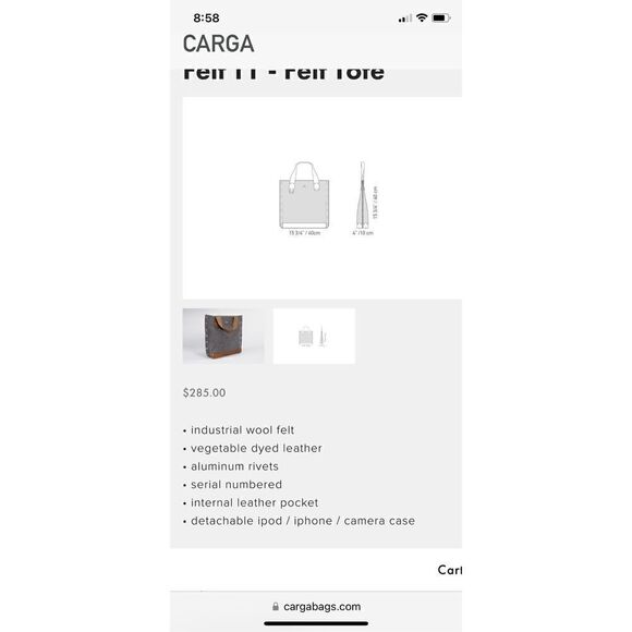 CARGA Felt T1 Tote Bag Gray Brown Leather Trim‎ Snap Closure Casual - Picture 15 of 16